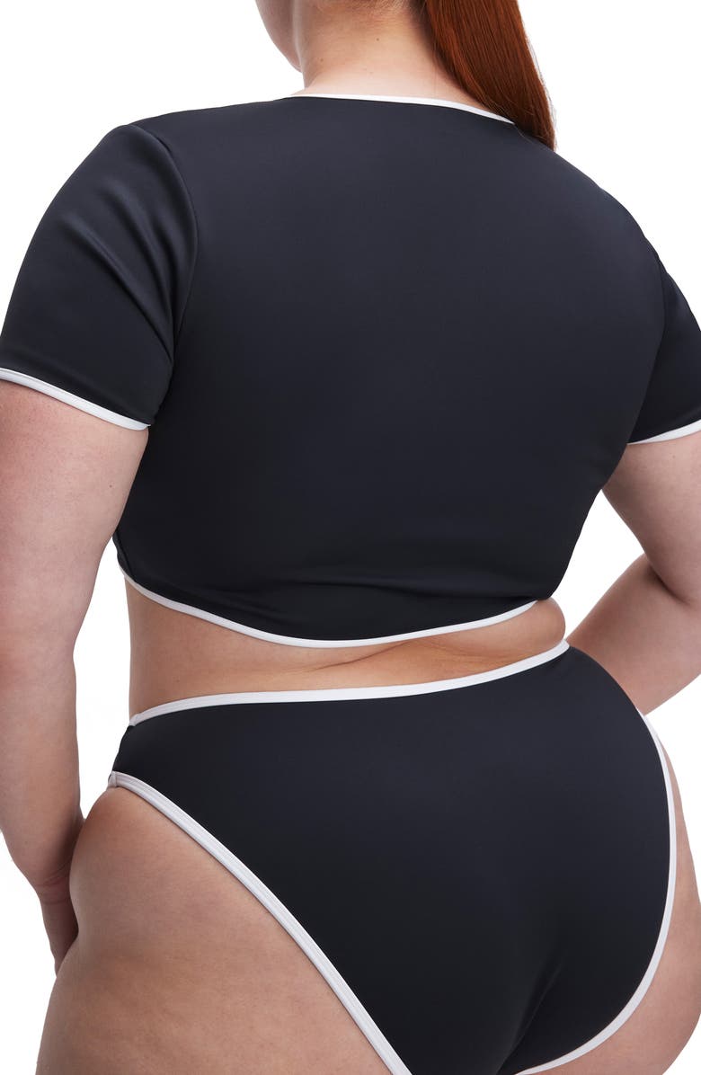 Good American Tie Front Crop Bikini Top, Alternate, color, Black