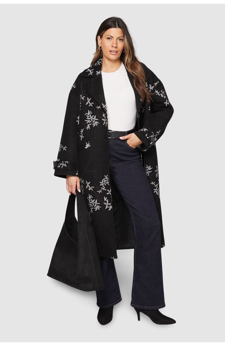 Wallis Floral Three Button Collared Coat, Main, color, Black