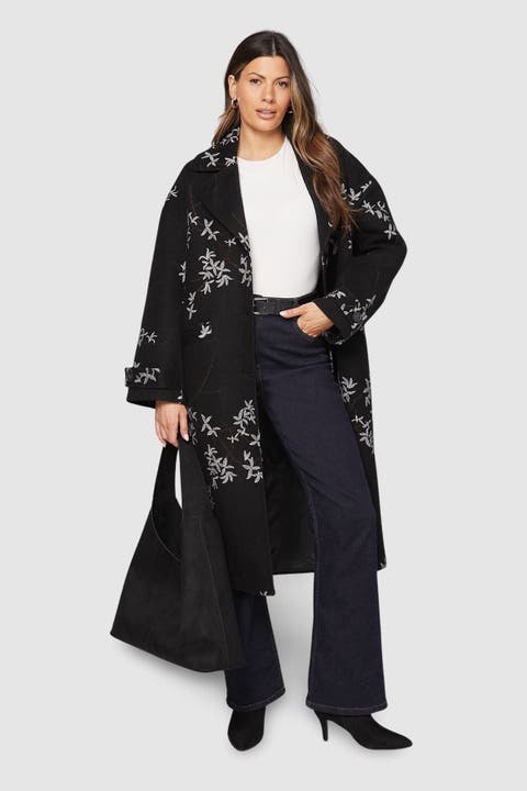 Floral Three Button Collared Coat