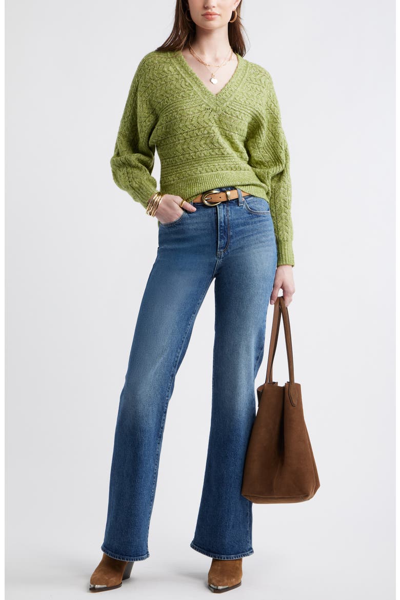 Pointelle Dolman Sleeve Sweater, Alternate, color, OLIVE EPSON