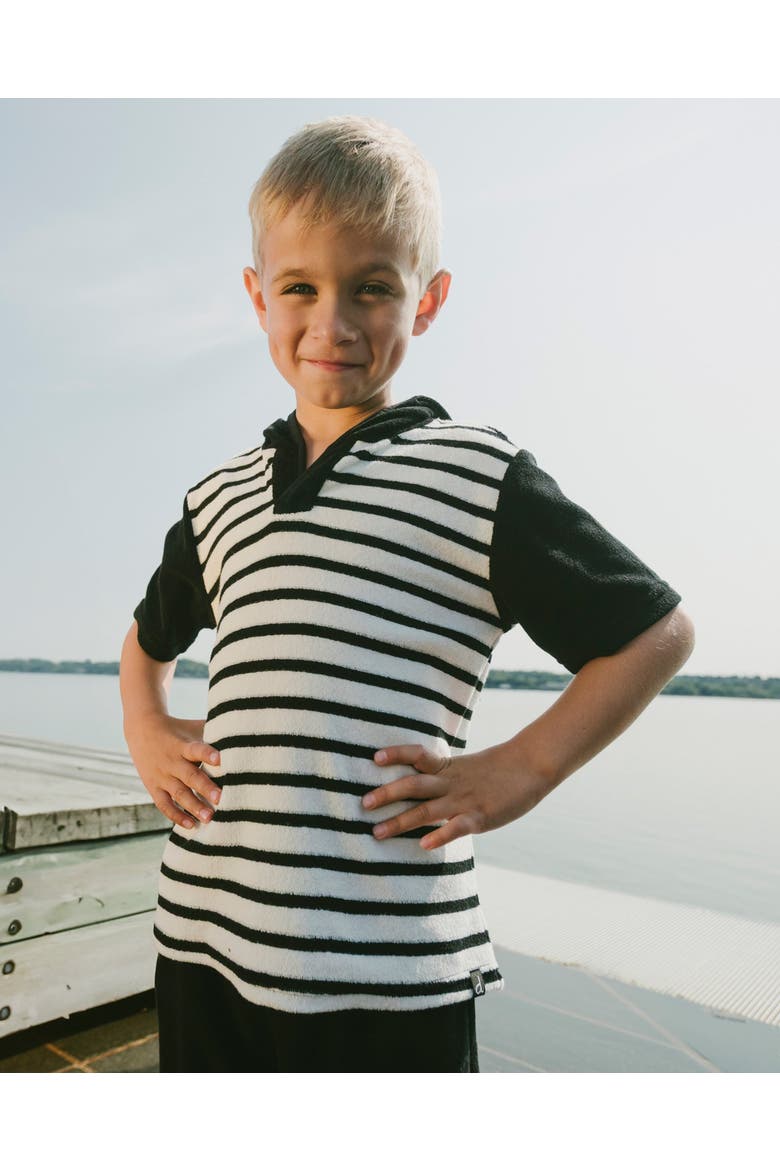 Hooded Terry Stripes T-Shirt with Shorts Set, Alternate, color, Black & White Stripes