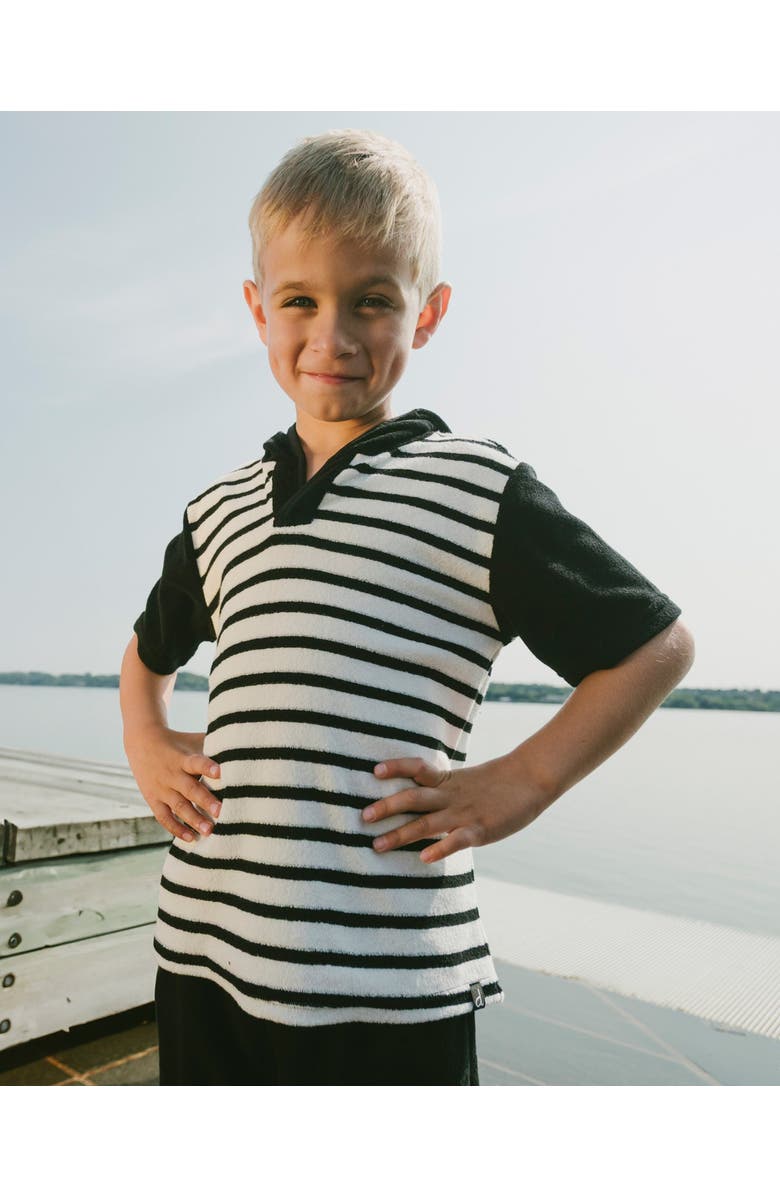 Deux par Deux Hooded Terry Stripes T-Shirt with Shorts Set, Alternate, color, Black & White Stripes