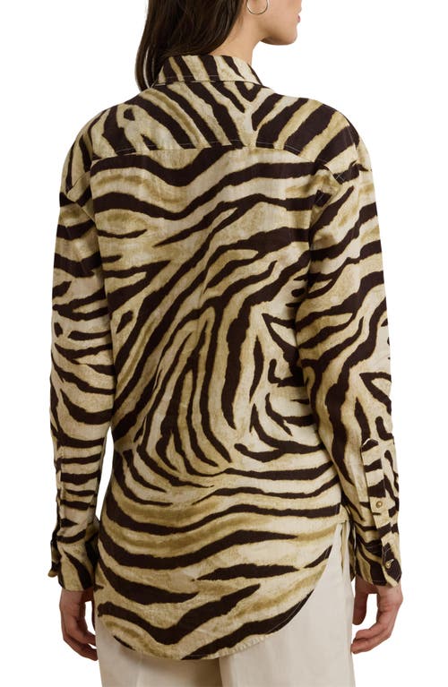 Ralph Lauren Womens Relaxed Fit Zebra Print Linen Shirt P Xs 3x In Neutral
