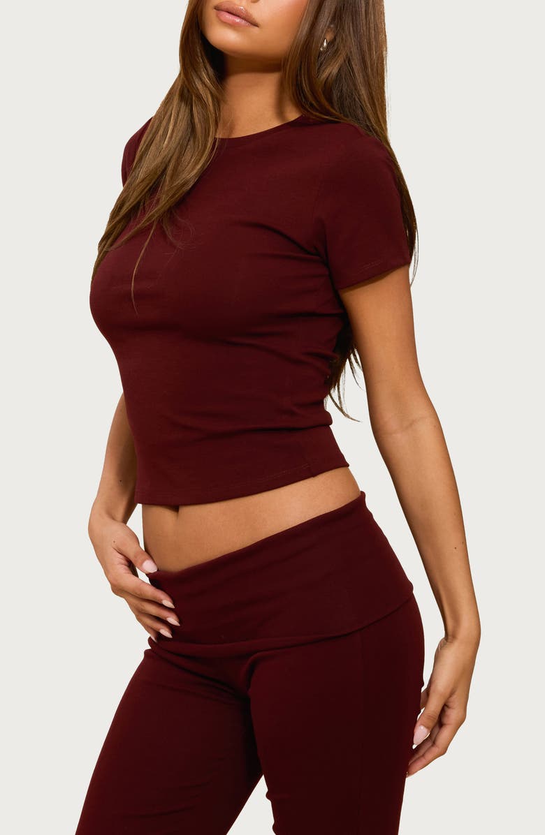 EDIKTED Emelia Fitted Stretch Cotton T-Shirt, Alternate, color, Burgundy