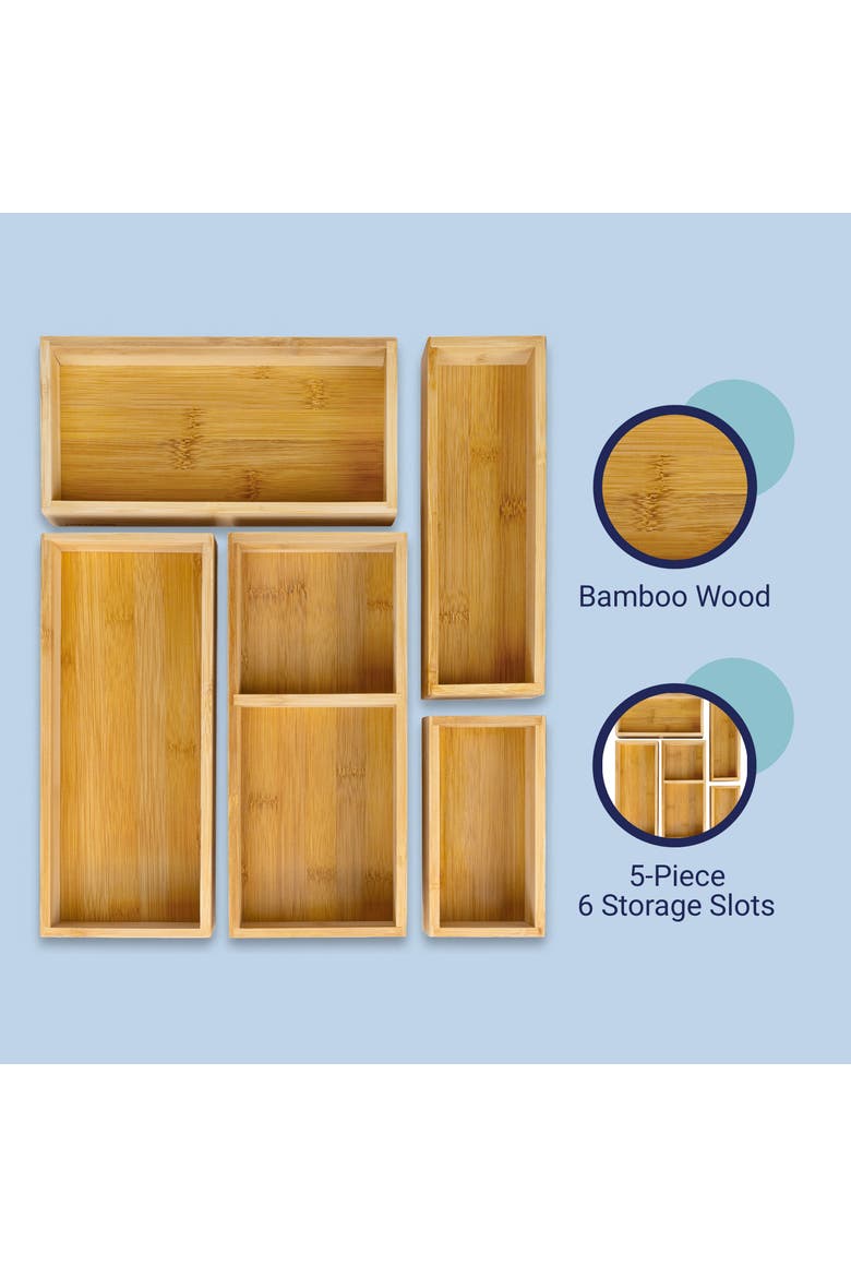 Eldora Handcrafted 5-Piece Multi-Use Individual  Drawer Organizer Boxes, Alternate, color, Natural