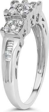 Haus of Brilliance 10K White Gold 1/2Cttw Diamond 3 Square Clusters Engagement Ring