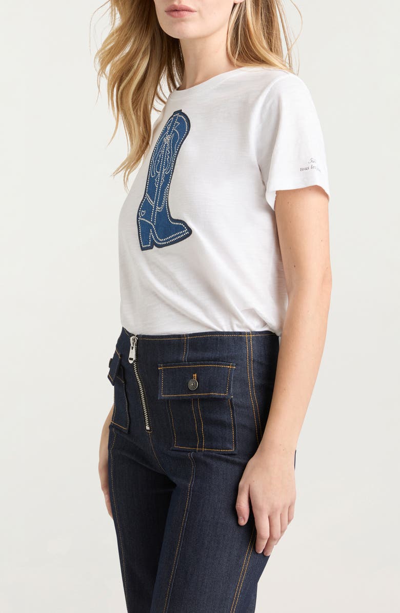 Cinq à Sept Silver Studs Denim Boot T-Shirt, Alternate, color, White/ Indigo