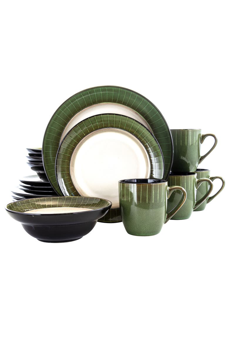 Grand Jade 16 Piece Luxurious Stoneware Dinnerware with Complete Setting for 4, 16pc, Main, color, Green