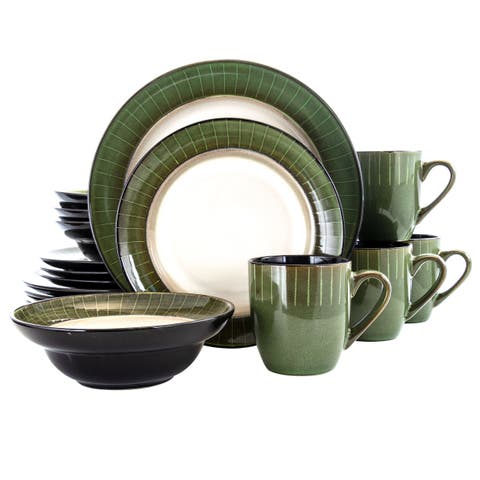 Grand Jade 16 Piece Luxurious Stoneware Dinnerware with Complete Setting for 4, 16pc