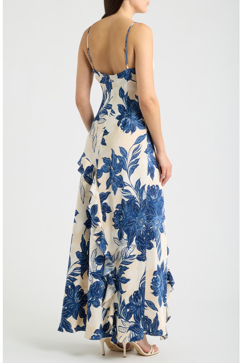 Floral V-Neck Ruffle Maxi Slipdress, Alternate, color, COASTAL FJORD