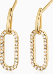 Oradina 10K Yellow Gold Venice Link Diamond Drop Earrings