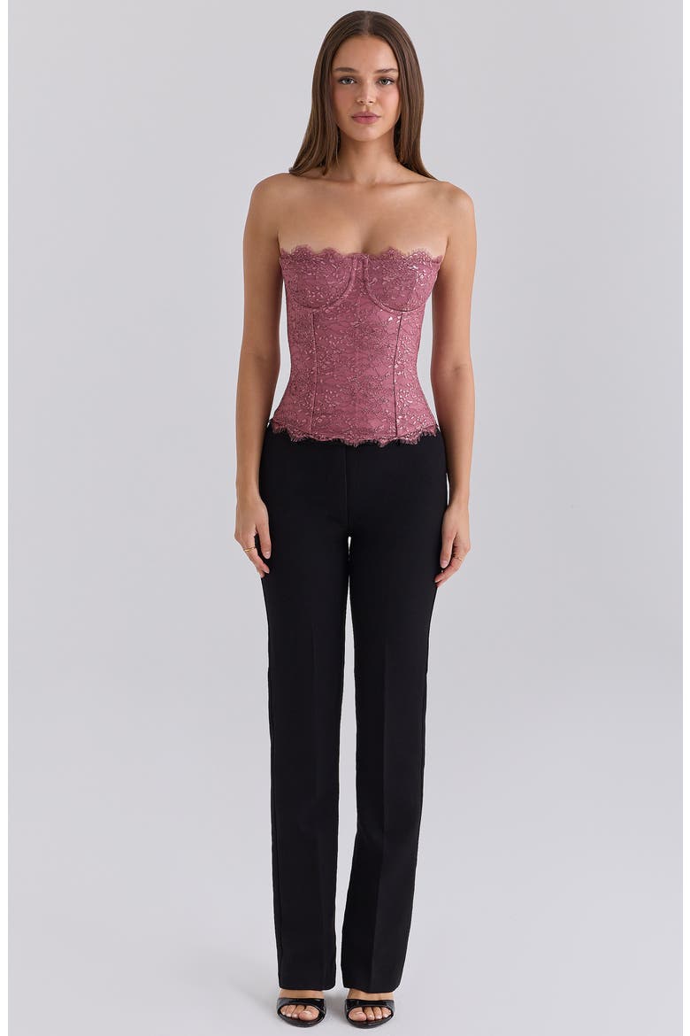 Alexia Metallic Lace Strapless Corset Top, Alternate, color, ROSE PINK