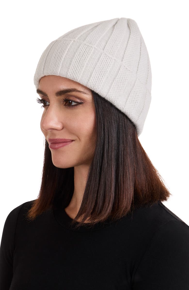Sofia Cashmere Cable Stitch Cuffed Cashmere Beanie, Alternate, color, Silver