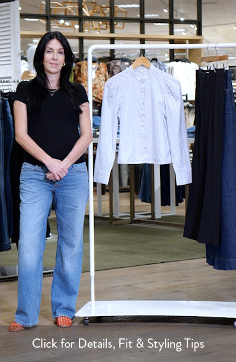 Paulina Stripe Cotton Poplin Band Collar Button-Up Shirt