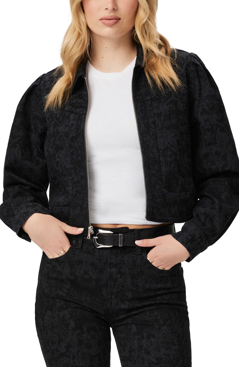 PAIGE Evelyn Laser Floral Jacket, Main, color, Black Laser Floral