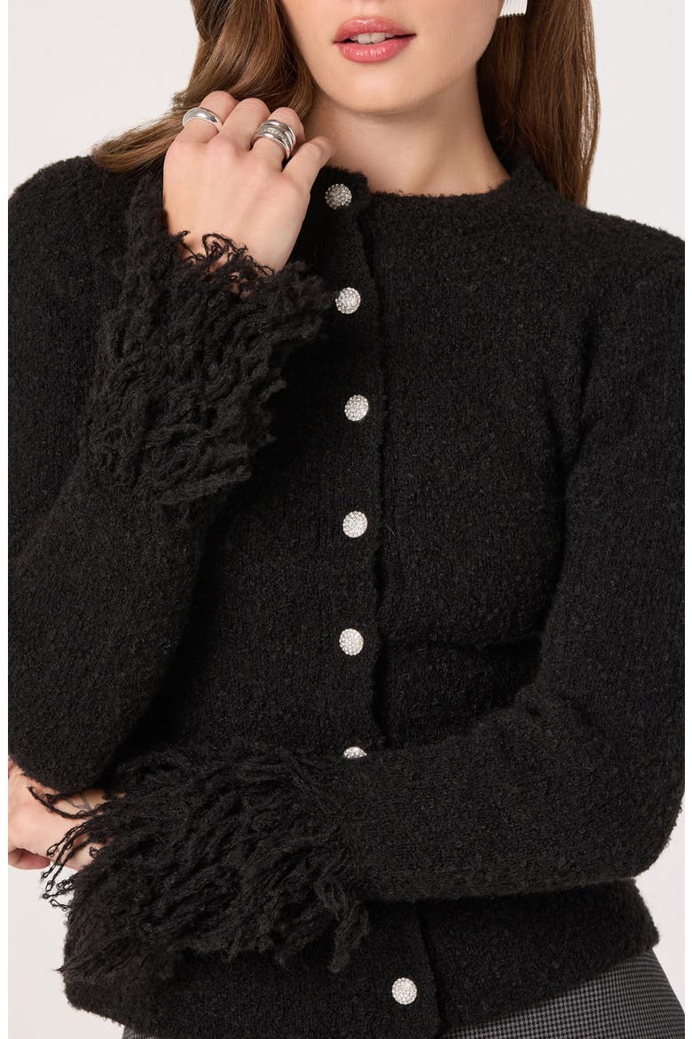 Fringe Sleeve Cardigan, Alternate, color, BLACK