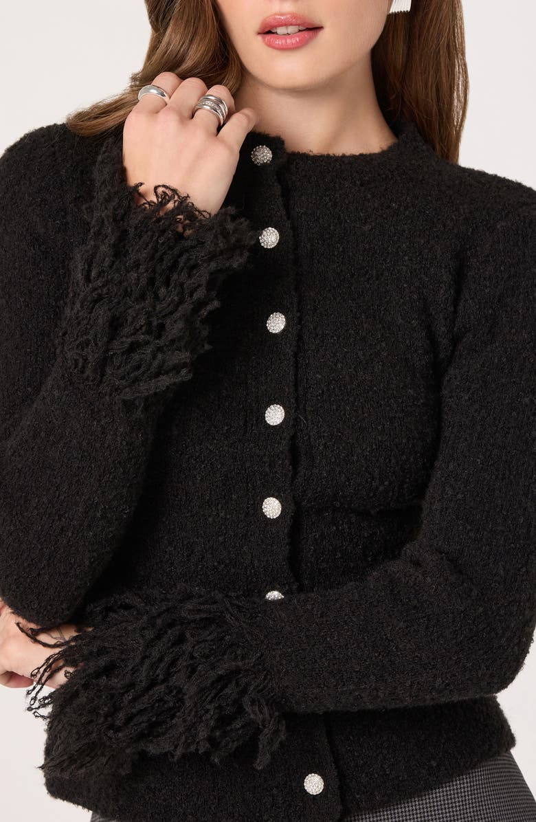 ASTR the Label Fringe Sleeve Cardigan, Alternate, color, Black