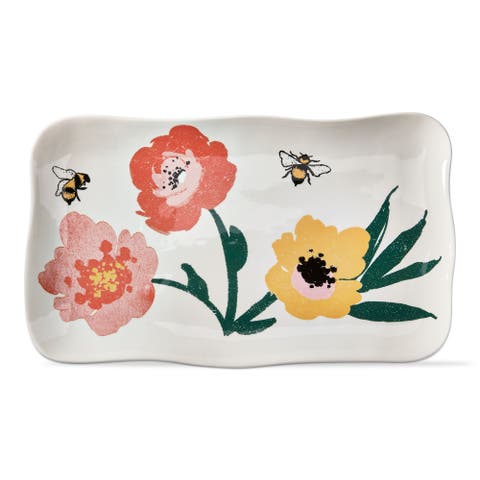 Bee Blossom Multicolor Ceramic Serving Platter for Everyday Use