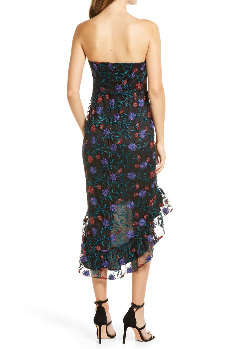 Floral Embroidered High-Low Strapless Dress, Alternate, color, PURPLE MULTI