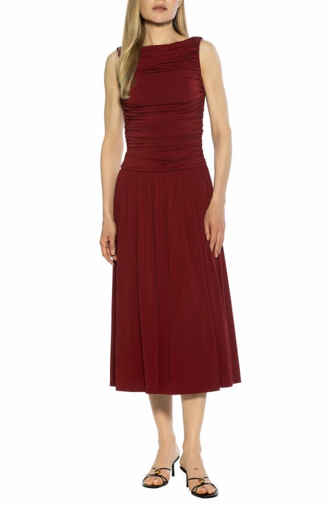 nordstrom red midi dress Tulip Sleeve Belted Midi Dress (Women)