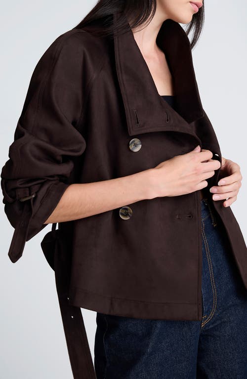 Kenneth Cole Faux Suede Cropped Belted Trench Jacket In Brown
