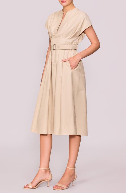 Melloday Split Neck Belted Dress In Neutral