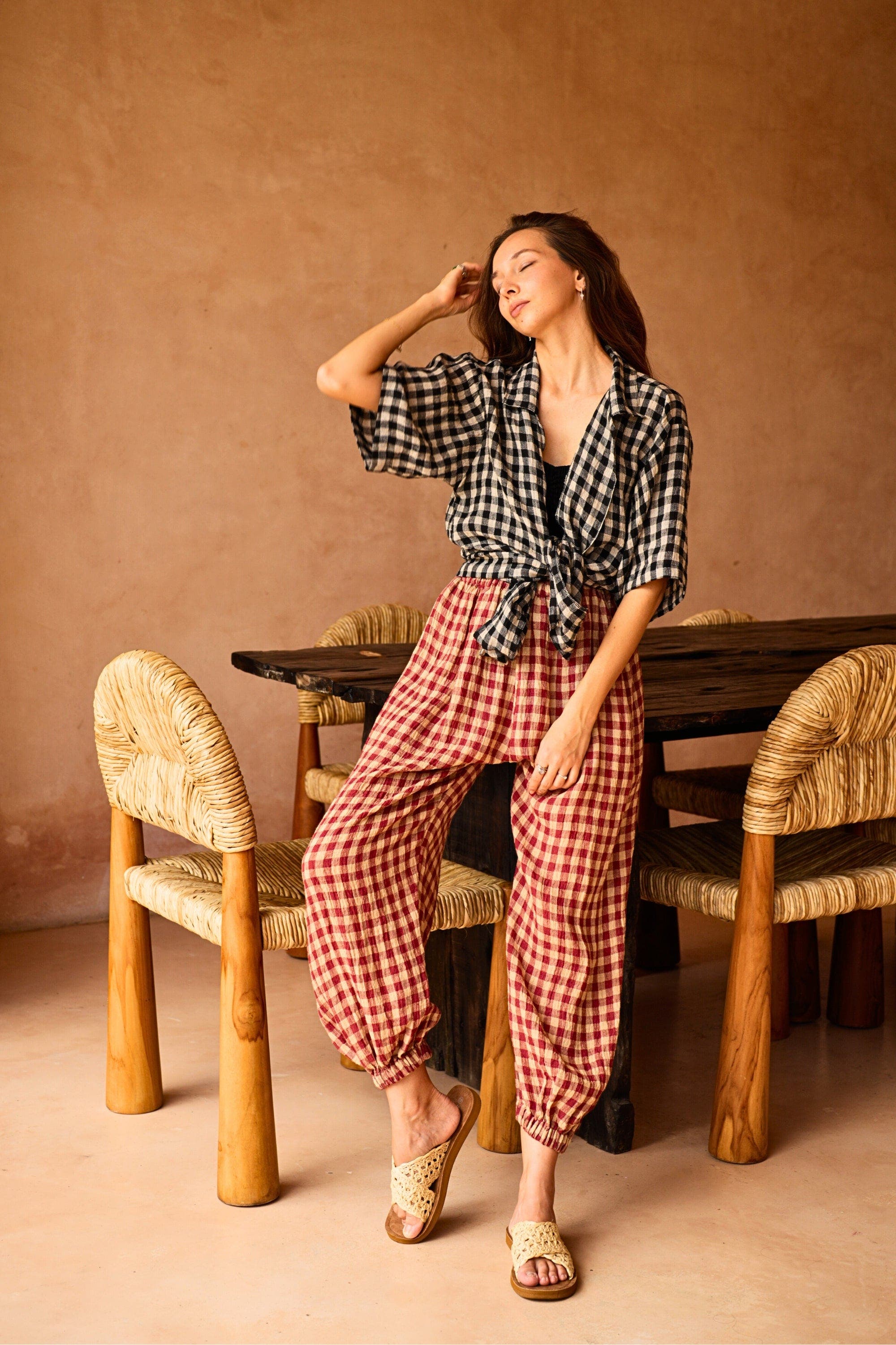 Vanessa Linen Gingham Balloon Pants - image 2