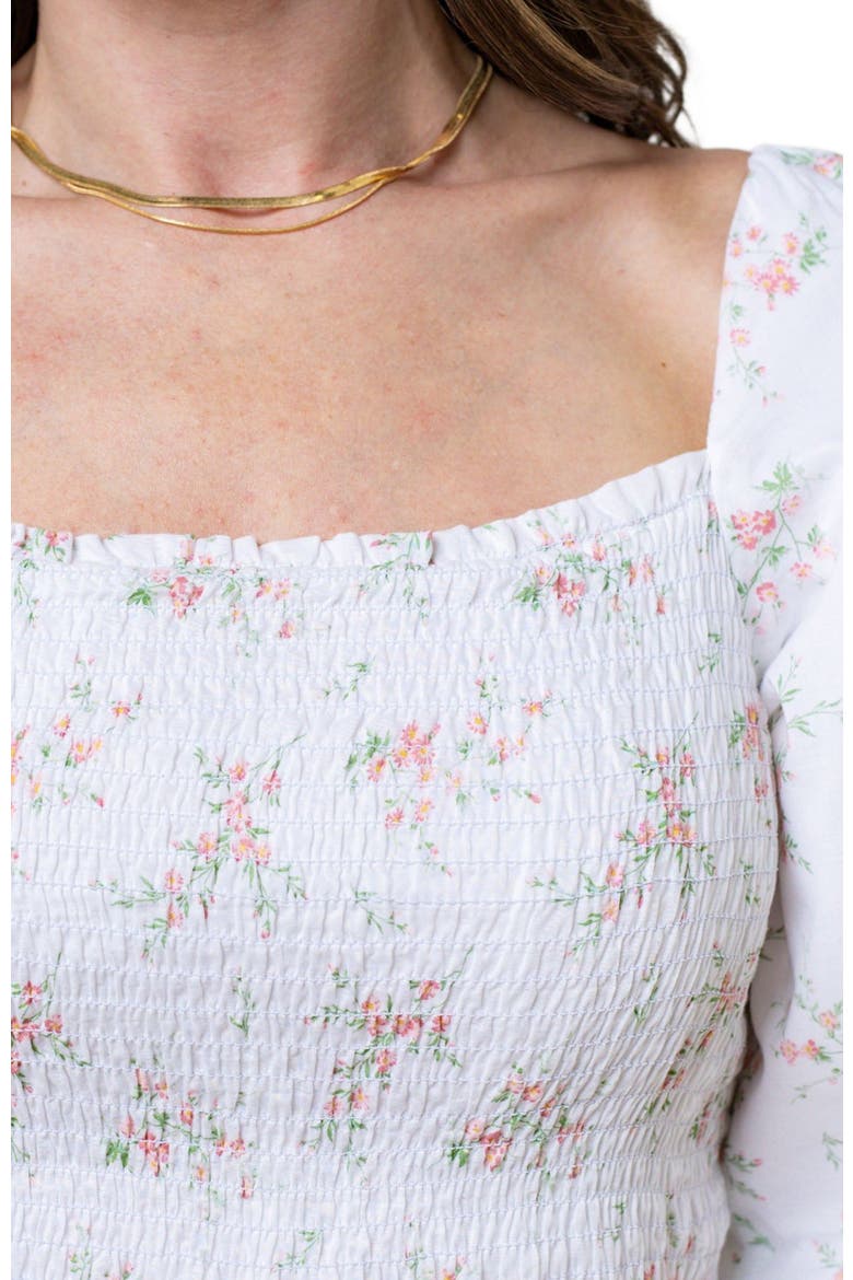 Women's Organic Smocked Bubble Sleeve Dress, Alternate, color, Pink and Green Bouquet Floral