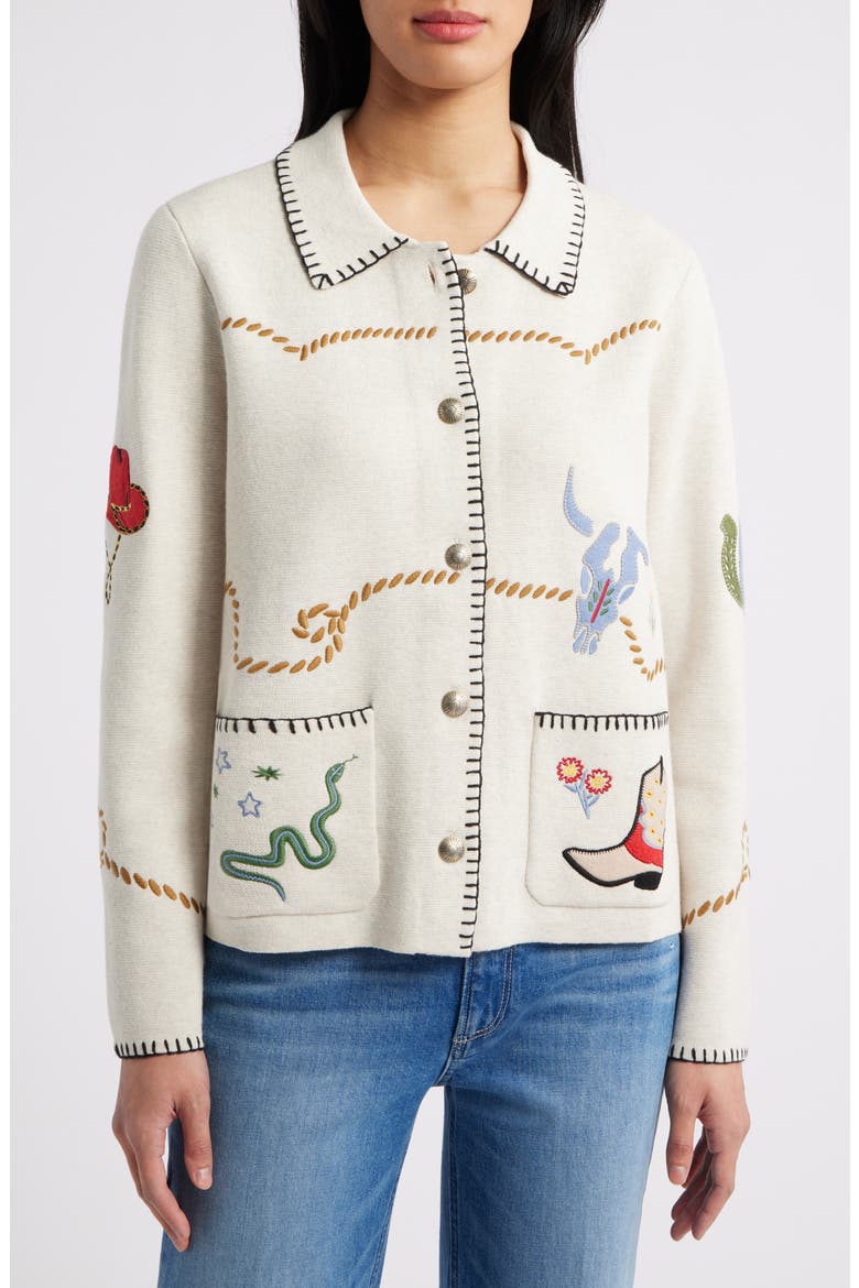Souvenir Merino Wool & Cotton Cardigan, Main, color, OATMEAL MULTI