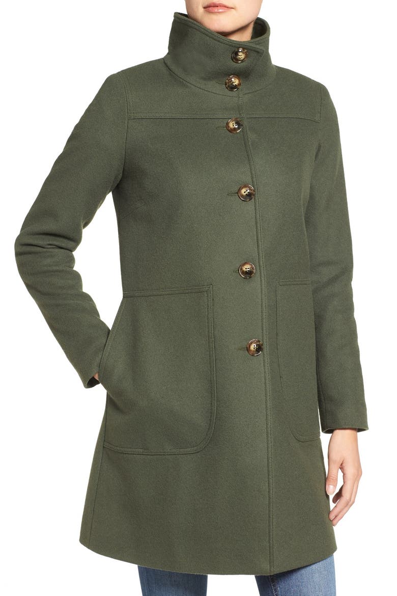 Funnel Neck Wool Blend Coat, Alternate, color, MOSS