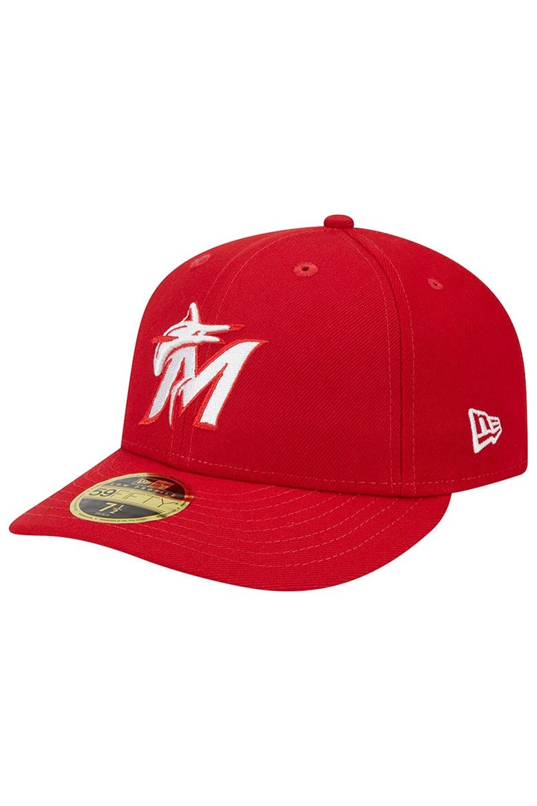 Men's New Era Scarlet Miami Marlins Low Profile 59FIFTY Fitted Hat, Main, color, Scarlet