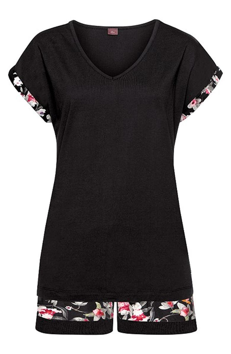 LASCANA Women's Floral Pajama Shorts Set, Alternate, color, Black