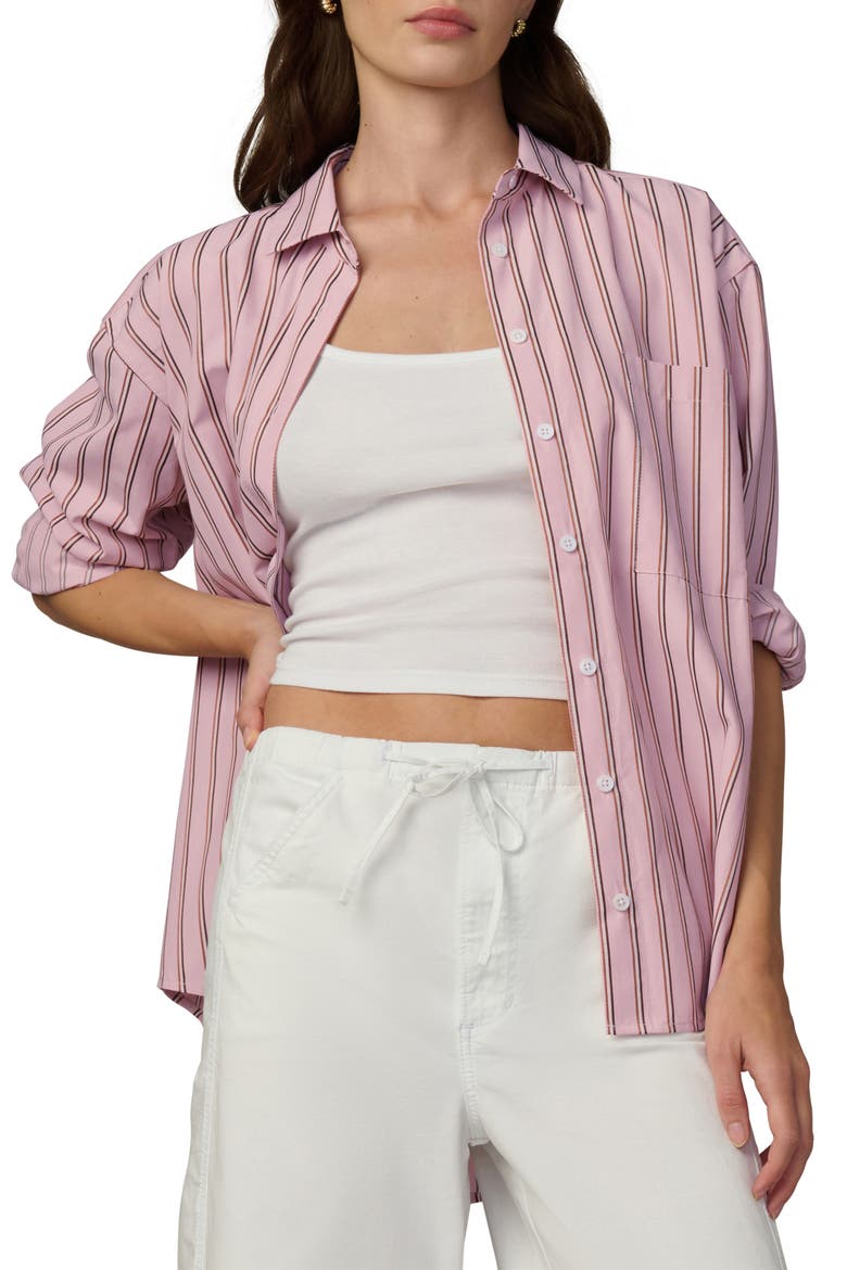 The Boyfriend Stripe Oversize Button-Up Shirt, Main, color, BLUSH PINK STRIPE