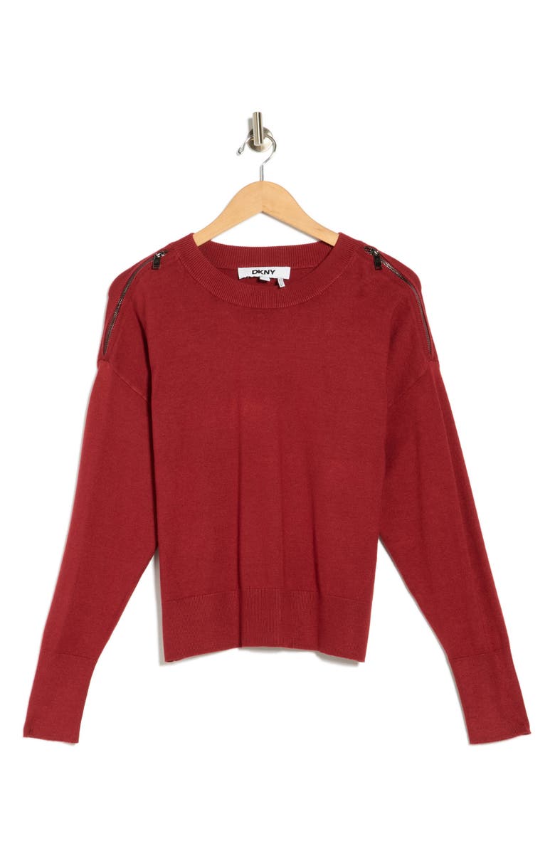 DKNY Zip Trim Sweater, Alternate, color, Merlot