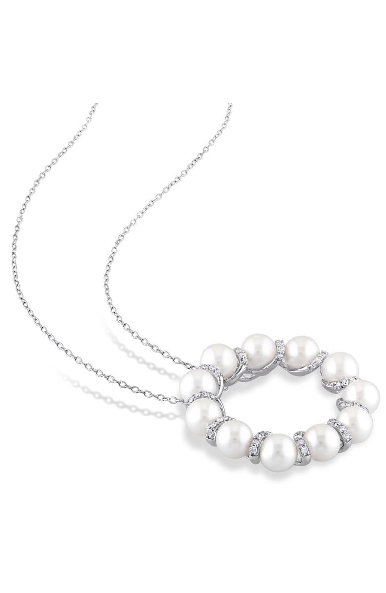 Julianna B. Cultured Pearl & Diamond Circle Necklace, Alternate, color, Pearl