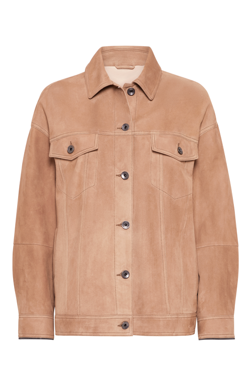 Brunello Cucinelli Couture Suede Jacket In Rust Brown