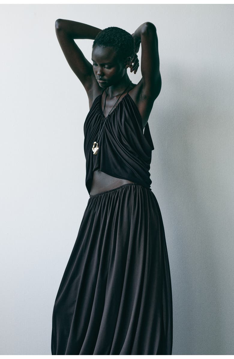 H&M Draped Strappy Top, Alternate, color, Dark Brown