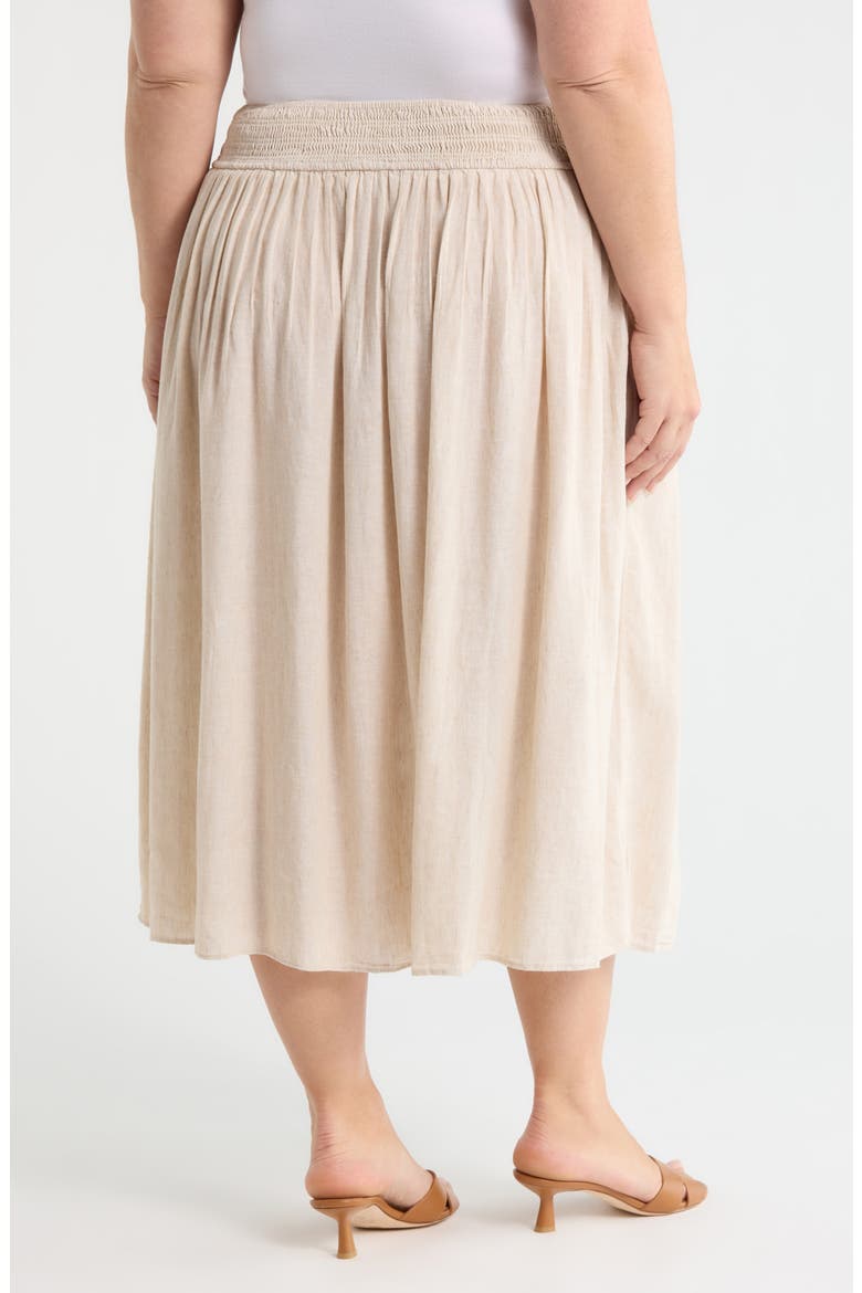 Pleated Linen Blend Midi Skirt, Alternate, color, FLAX