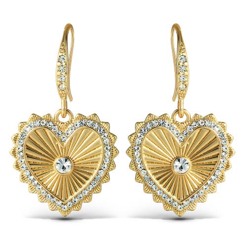 Jessica Simpson Heart Drop Earrings With Rhinestones In Gold