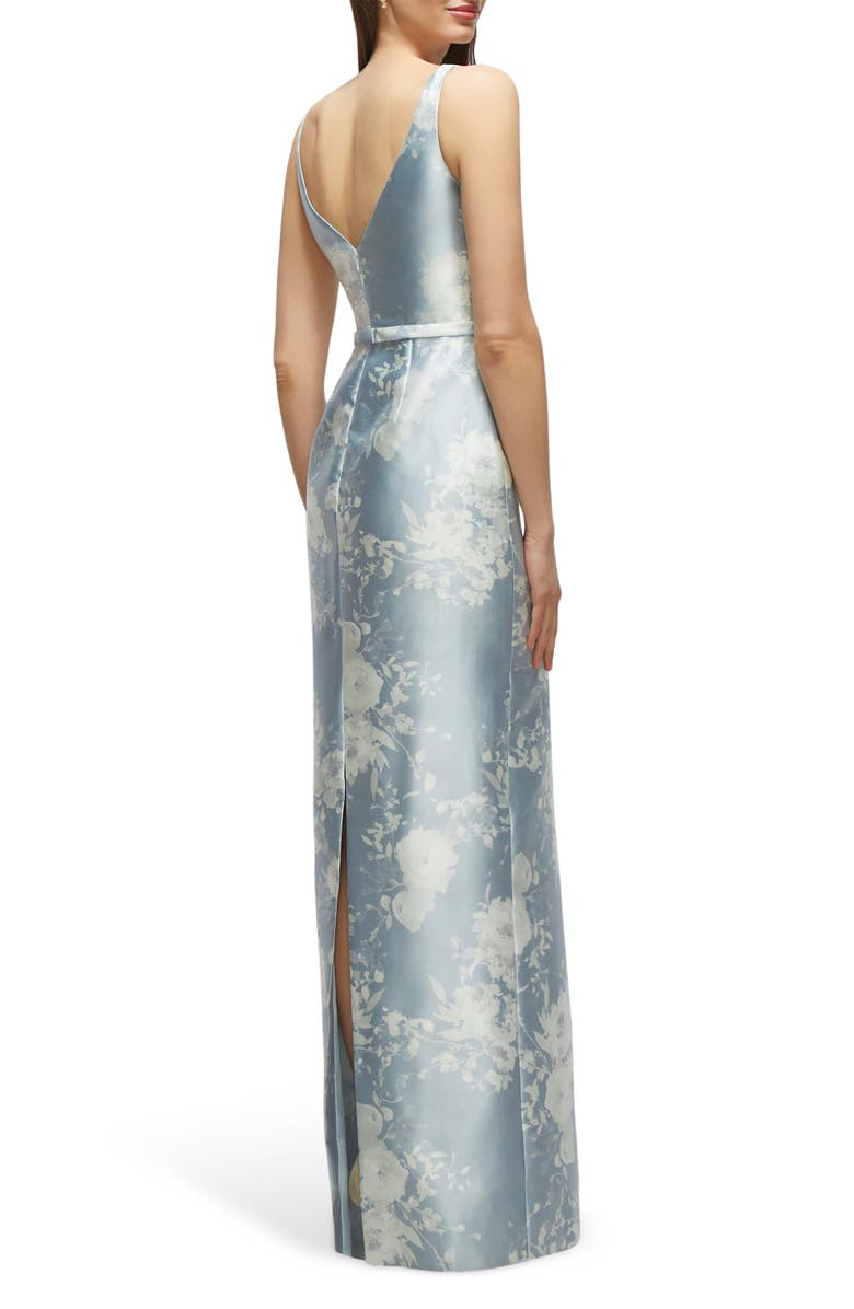 Alfred Sung Sleeveless Satin Twill Column Gown, Alternate, color, Seraphina Floral