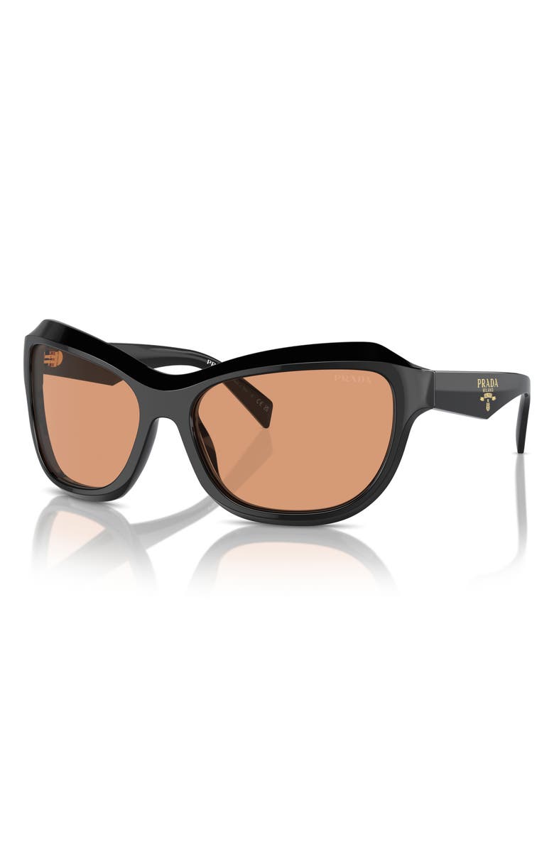 Prada 63mm Oversize Butterfly Sunglasses, Alternate, color, Black