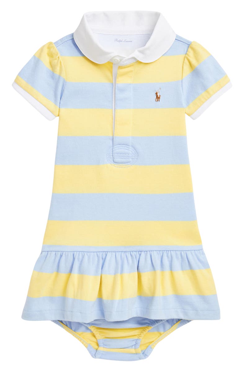 Ralph Lauren Rugby Stripe Cotton Polo Dress & Bloomers, Main, color, 