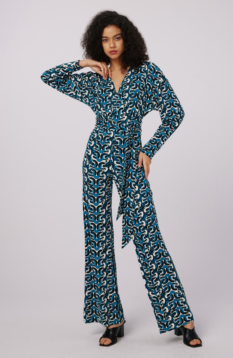 DVF Marilou Abstract Print Long Sleeve Jumpsuit, Alternate, color, 