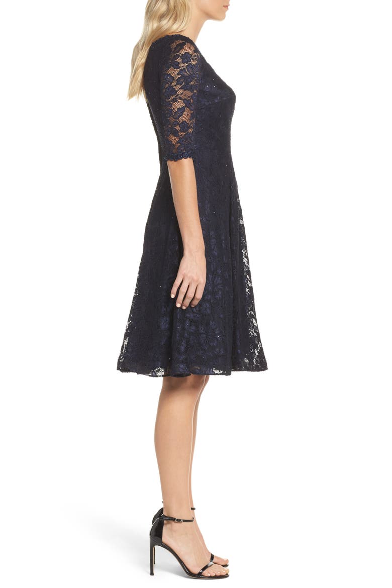 Fit & Flare Lace Dress, Alternate, color, NAVY
