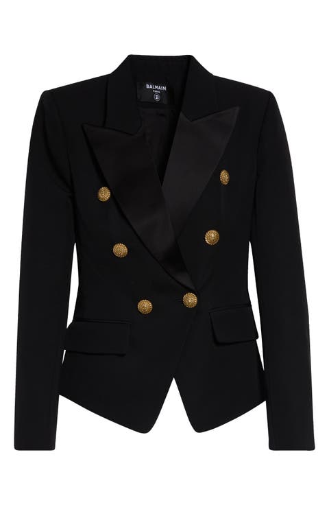 Double Breasted Grain de Poudre Wool Blazer
