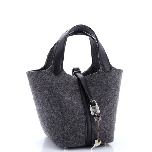 Pre-owned Hermes Hermes Picotin Lock Bag Felt With Leather Pm In Gray