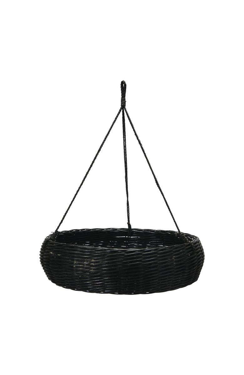 Storied Home Hand-Woven Hanging Rattan Basket with Jute Rope Hanger, Main, color, Black
