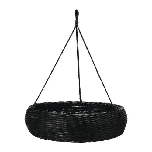 Storied Home Hand-woven Hanging Rattan Basket With Jute Rope Hanger In Black
