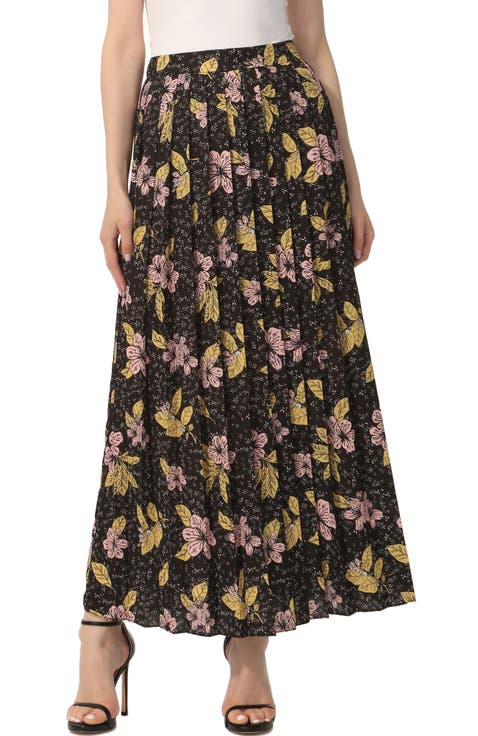 Women's Print Box Pleat Maxi Skirt