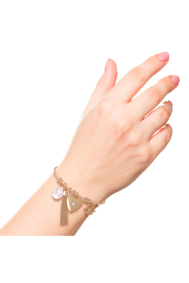 Charm Bangle Bracelet, Alternate, color, Gold